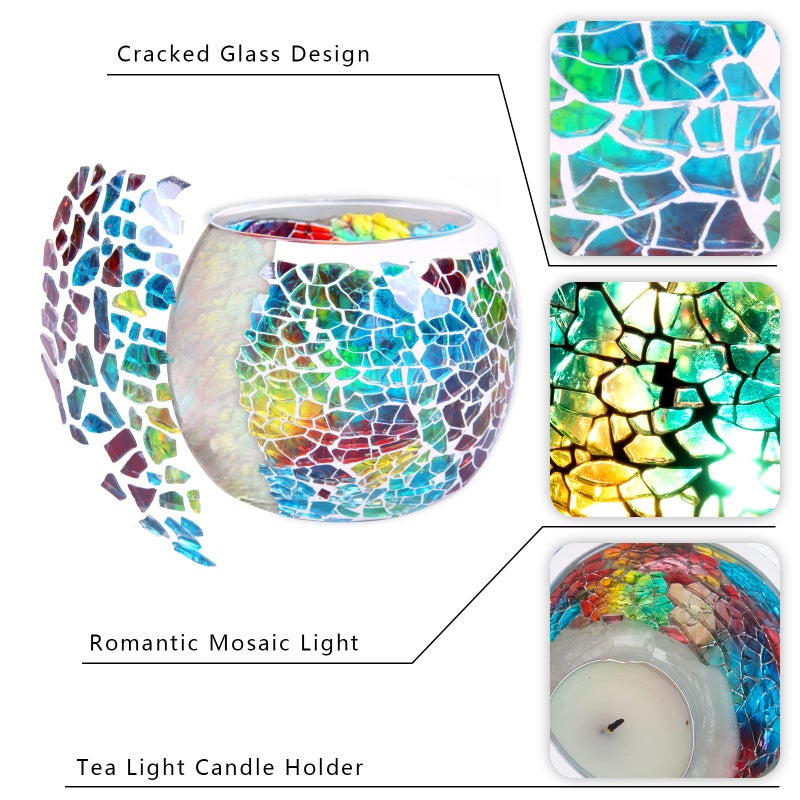 Rancco Scented Candle Holder Mosaic Glass Tea Light Holder,Handmade Romantic Glass Tealight Candle Holder for Aromatherapy,Party DÃ©cor(NO Candles),Also Used as Vase,Pen Holder,Potted Plants Bowl (Rainbow) - Image 5